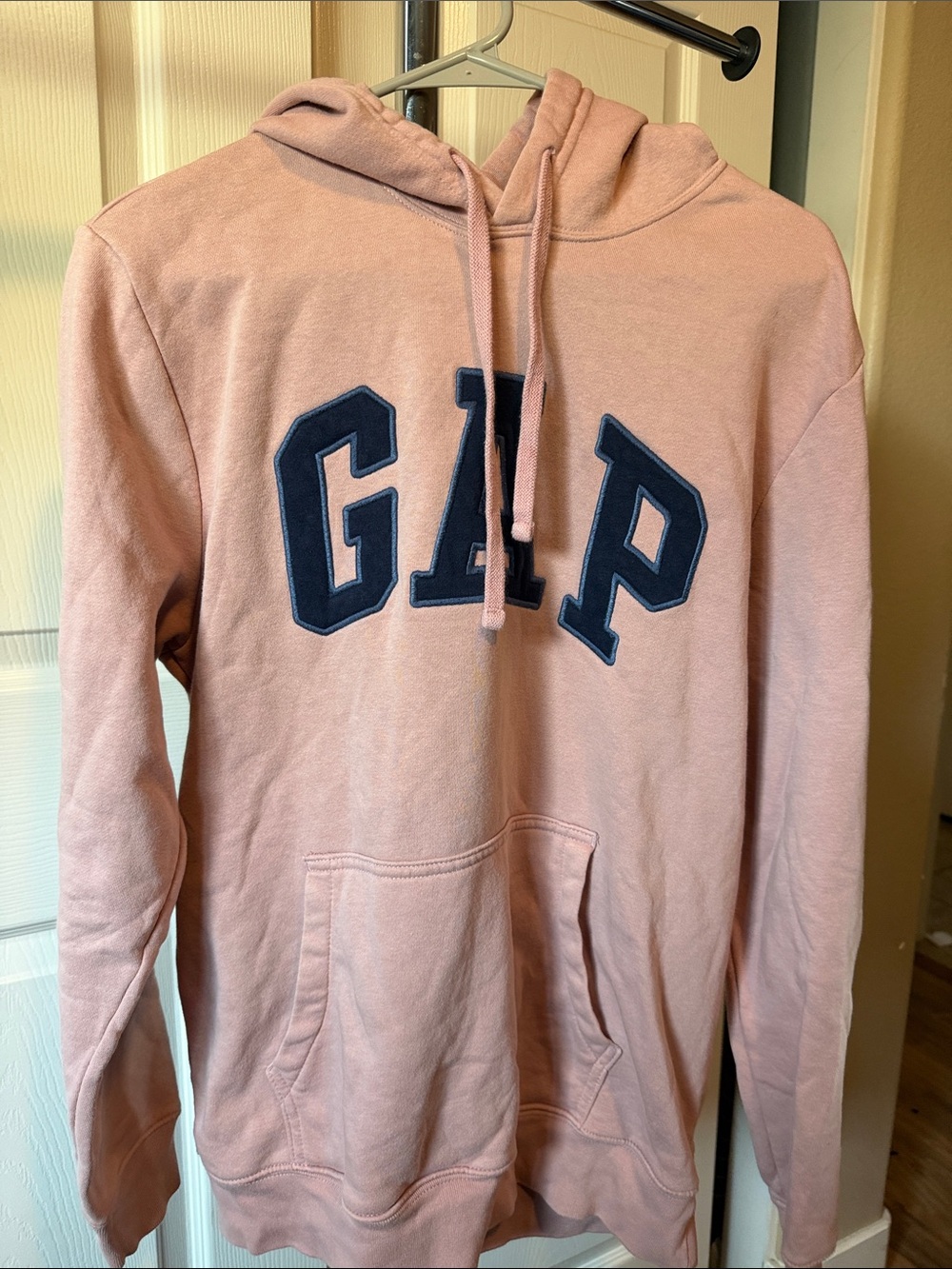 GAP Men's Crewneck Hoodie in Light Pink with Navy Logo